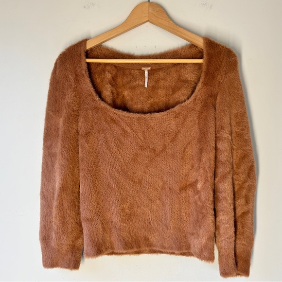 Free People Moonbeam Fuzzy Cozy Light Brown 3/4 Sleeve Sweater Size M - Picture 2 of 9